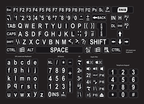 Image of the Large print keyboard stickers - white on black