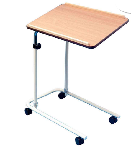 Adjustable height wheeled over bed table